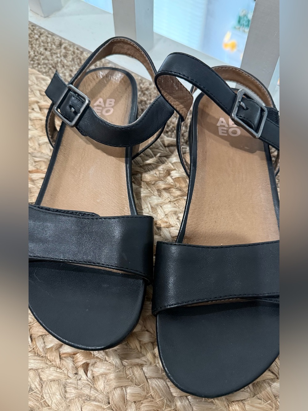 Abeo Black Leather Ankle-Strap Comfort Sandals